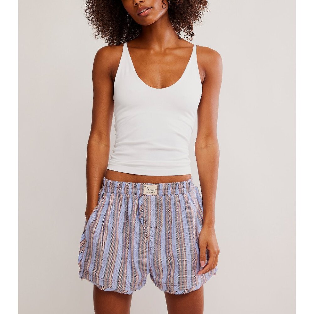 FREE PEOPLE We The Free Day To Day Flannel Boxers / Blue Combo - Picture 2 of 7
